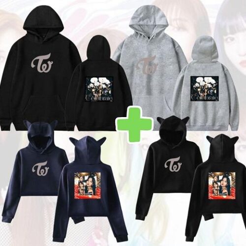 Twice Celebrate Pack 2: Hoodie + Cropped Hoodie + FREE Socks & Keychain